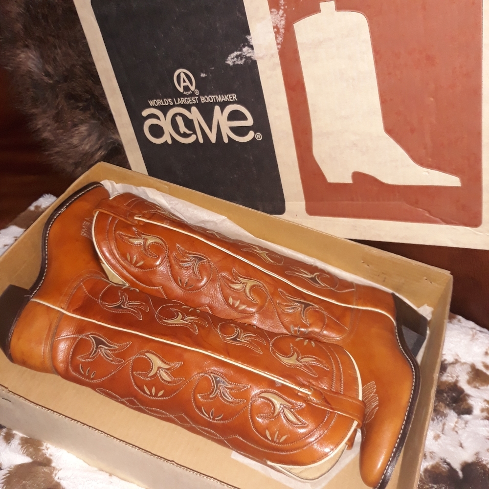 VINTAGE ACME TALL COWBOY BOOTS WOMEN'S 7C